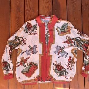 Silk horse patterned blouse L